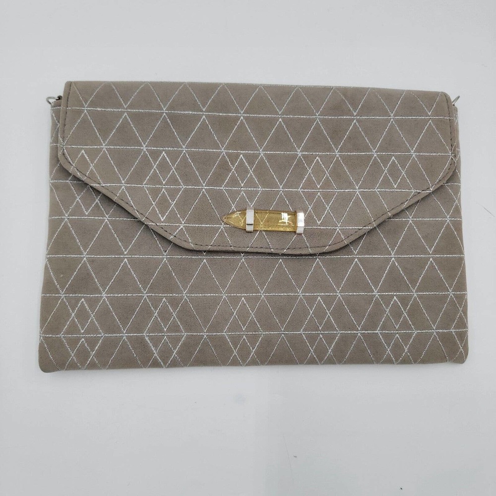 Stella & Dot Always By Your Side Grey Silver Geometric Faux Suede Clutch Handbag
